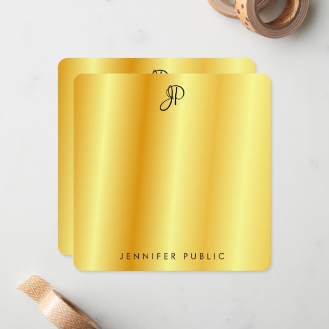 Faux Gold Metallic Look Calligraphed Monogram Note Card (Front/Back In Situ)