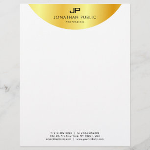Faux Gold Metallic Look Elegant Monogram Template Letterhead