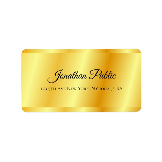 Faux Gold Metallic Look Handwritten Script Name Label (Front)