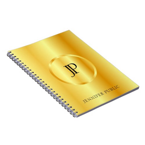 Faux Gold Metallic Look Modern Monogram Template Notebook