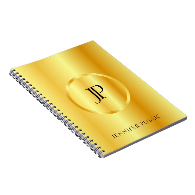 Faux Gold Metallic Look Modern Monogram Template Notebook (Right Side)