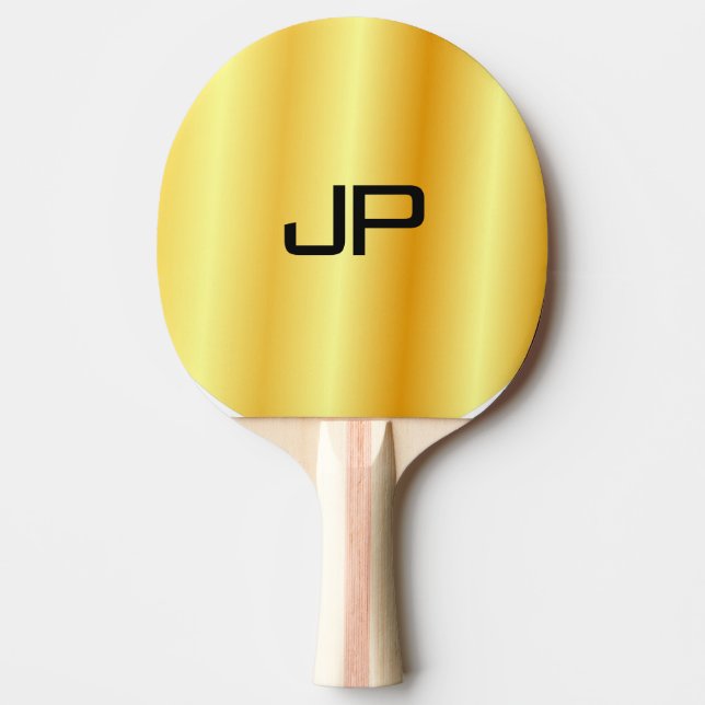 Faux Gold Metallic Look Monogram Custom Name Ping Pong Paddle (Front)