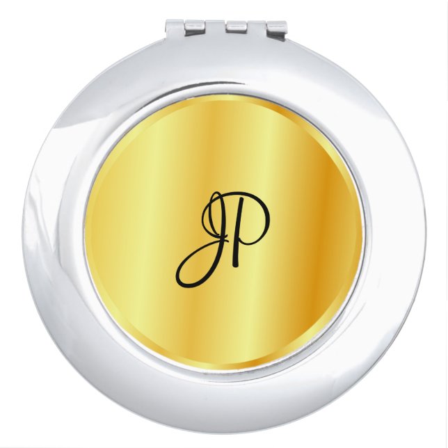 Faux Gold Metallic Look Monogram Elegant Modern Compact Mirror (Front)