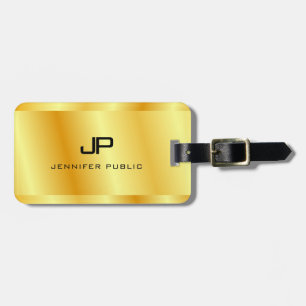 Faux Gold Metallic Look Monogram Glamorous Luggage Tag