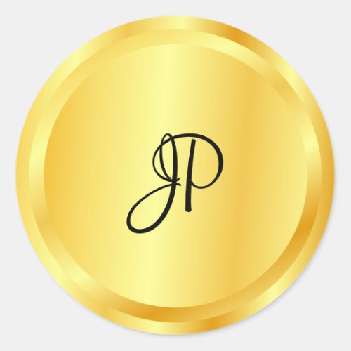 Faux Gold Metallic Look Monogram Trendy Elegant Classic Round Sticker