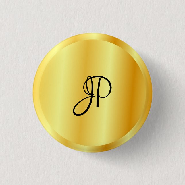 Faux Gold Metallic Look Monogrammed Template Button (Front)