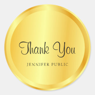 Faux Gold Metallic Look Script Trendy Elegant Classic Round Sticker