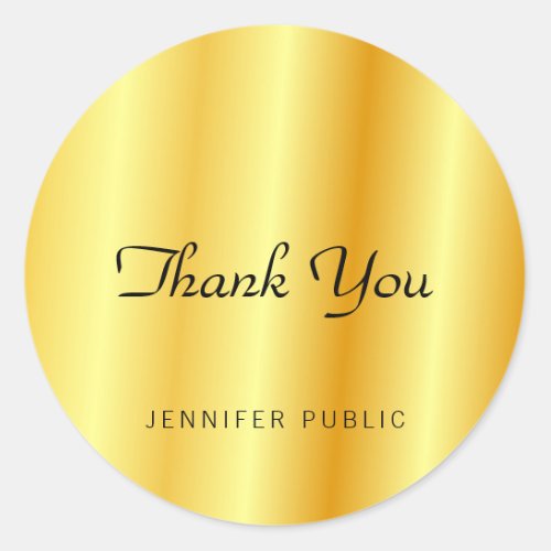 Faux Gold Metallic Look Thank You Monogram Classic Round Sticker