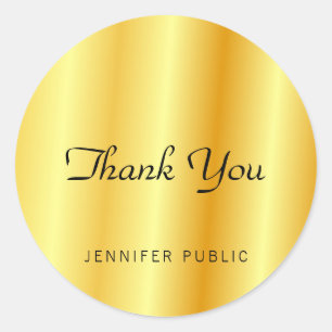 Faux Gold Metallic Look Thank You Monogram Classic Round Sticker