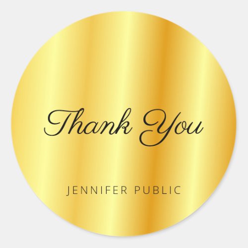 Faux Gold Metallic Look Thank You Monogrammed Classic Round Sticker
