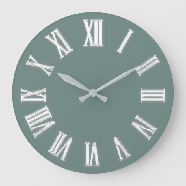 Faux Gold Metallic Minimal Roman Number Mint Green Large Clock (Front)
