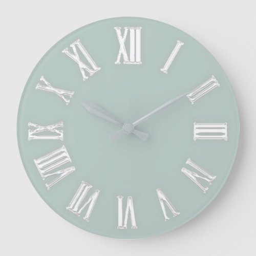 Faux Gold Metallic Minimal Roman Numbers Aqua Large Clock