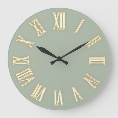 Faux Gold Metallic Minimal Roman Numbers Green Large Clock