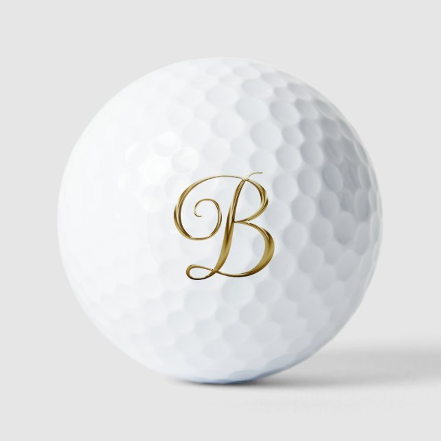 Faux Gold Metallic Monogram B Golf Balls (Front)