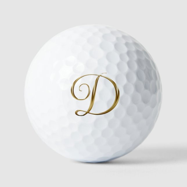 Faux Gold Metallic Monogram D Golf Balls (Front)
