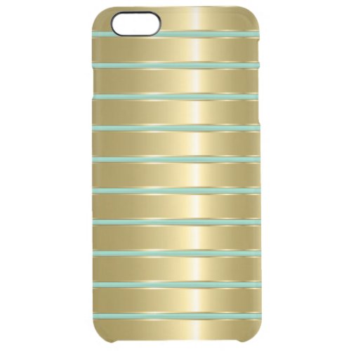 Faux Gold Metallic Stripes Custom Mint Background Clear iPhone 6 Plus Case