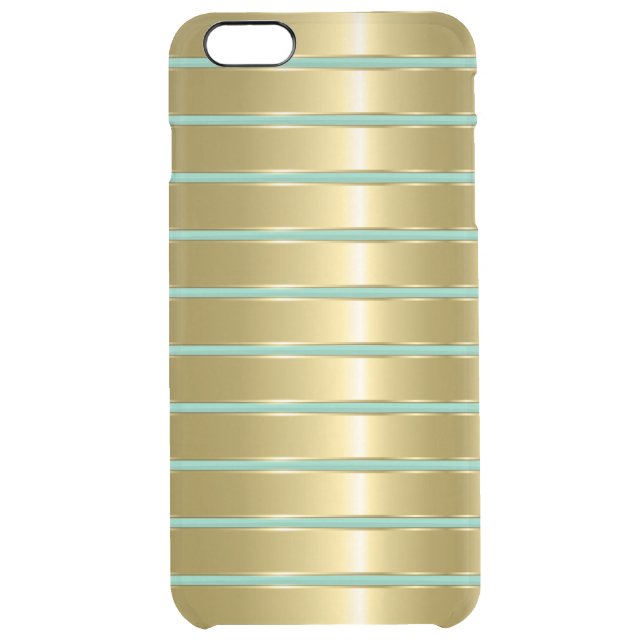 Faux Gold Metallic Stripes Custom Mint Background Uncommon iPhone Case (Back)