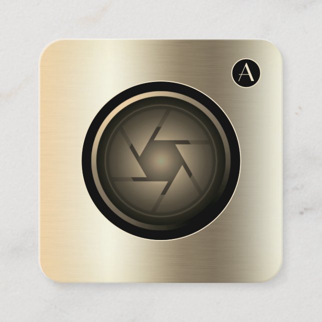 Faux gold metallic texture camera lens  square business card (Front)