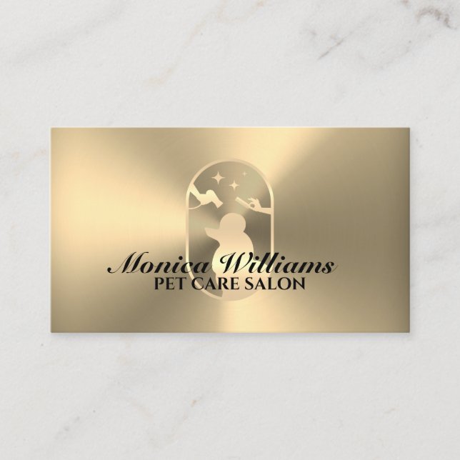 Faux gold metallic texture golden poodle logo  business card (Front)