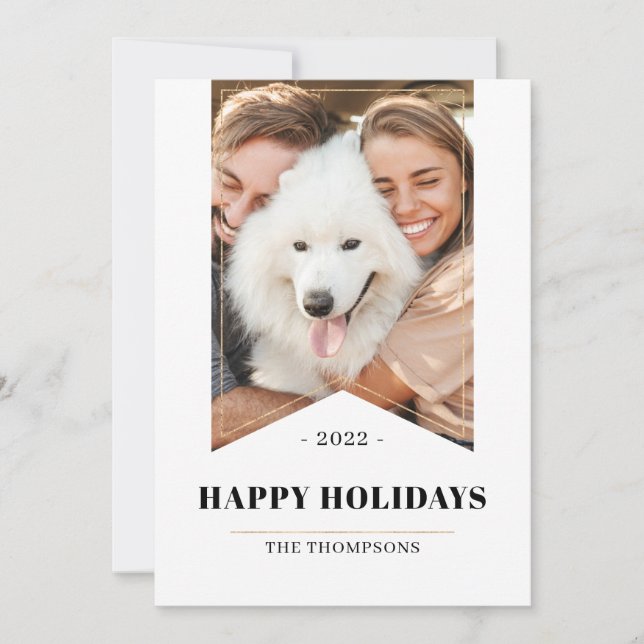 Faux Gold Minimalist Happy Holidays Photo 2022 Dog Holiday Card (Front)