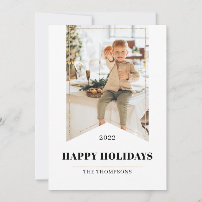Faux Gold Minimalist Happy Holidays Photo 2022 Holiday Card (Front)