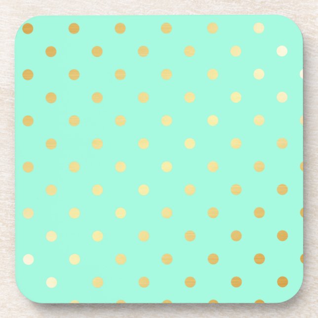 faux gold mint polka dots drink coaster (Front)