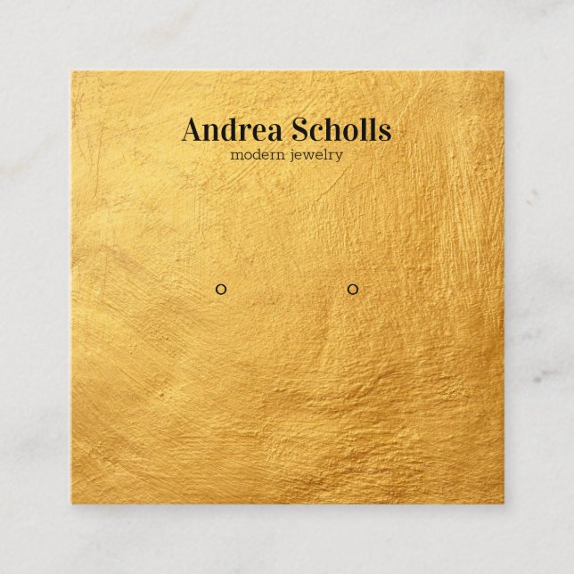 Faux GOLD Modern Bold Jewelry Stud Earring Display Square Business Card (Front)