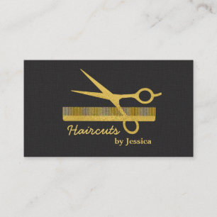 Faux Gold Modern Chic Scissors Comb Hair Stylist Business Card