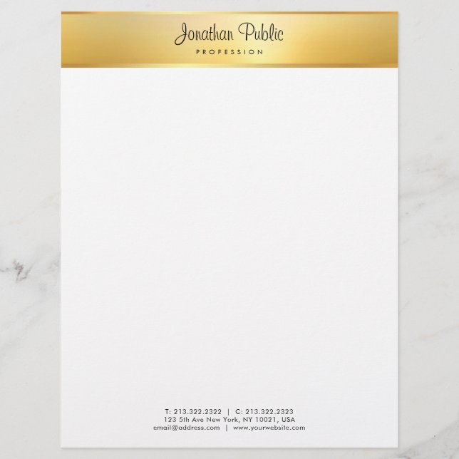 Faux Gold Modern Elegant Calligraphed Name Trendy Letterhead (Front)