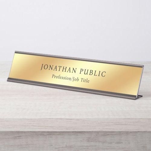 Faux Gold Modern Elegant Design Custom Template Desk Name Plate