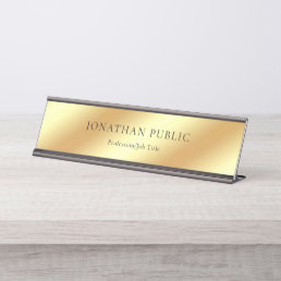 Faux Gold Modern Elegant Glamorous Template Luxury Desk Name Plate