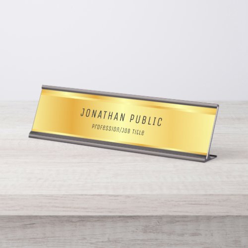 Faux Gold Modern Elegant Glamour Trendy Template Desk Name Plate