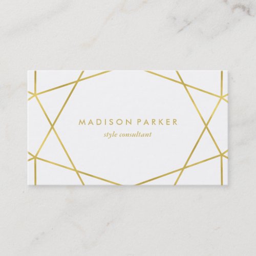 Faux Gold Modern Geometric on White Business Card