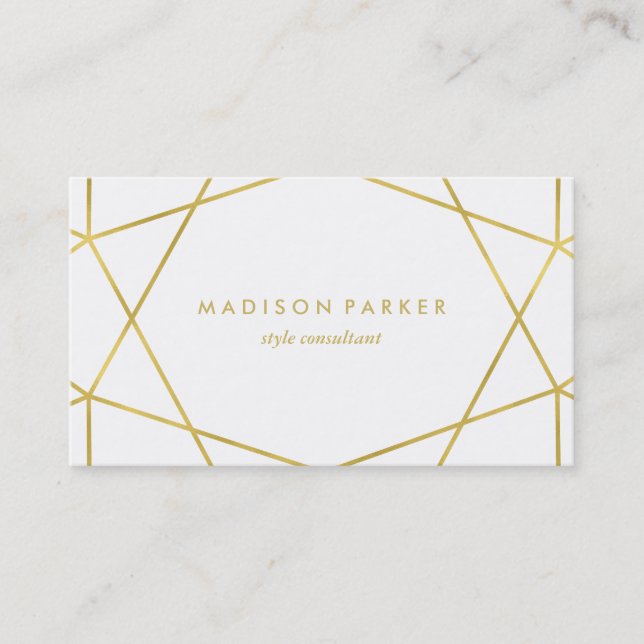 Faux Gold Modern Geometric on White Business Card (Front)