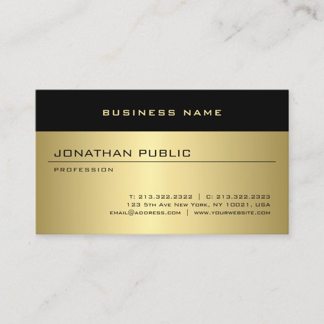 Faux Gold Modern Glamour Personalized Template Business Card (Front)
