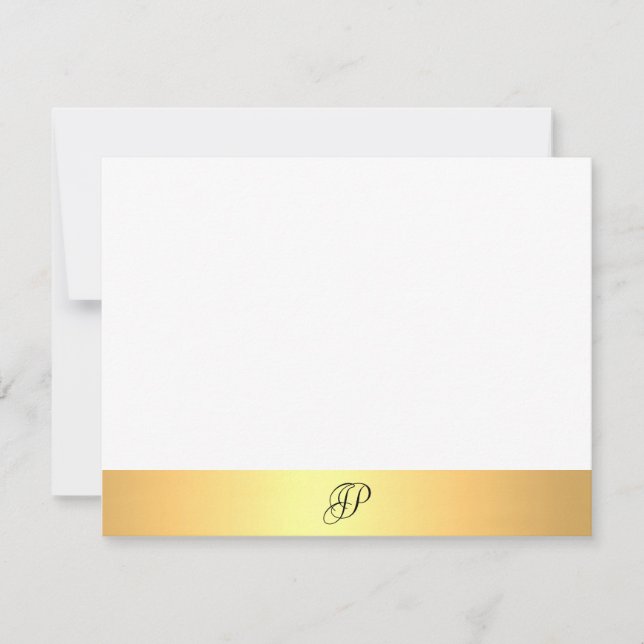 Faux Gold Modern Hand Script Monogram Name Note Card (Front)