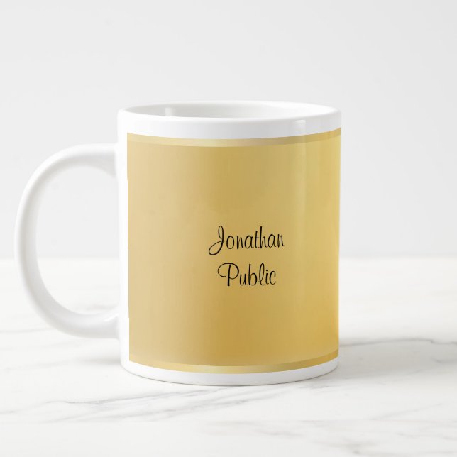 Faux Gold Modern Handwritten Script Template Giant Coffee Mug (Left)