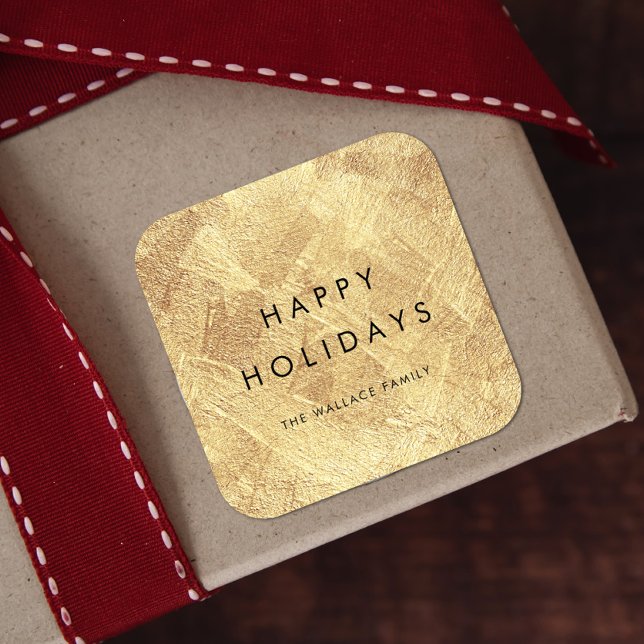 Faux Gold Modern Minimalist Happy Holidays Square Sticker (Creator Uploaded)