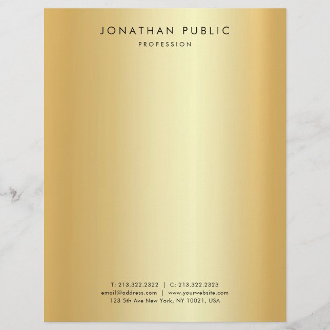 Faux Gold Modern Minimalist Simple Professional Letterhead (Front)