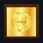Faux Gold Modern Monogram Elegant Template Gift Box<br><div class="desc">Faux Gold Modern Monogram Elegant Template Wooden Jewelry Keepsake Golden Oak Gift Box.</div>