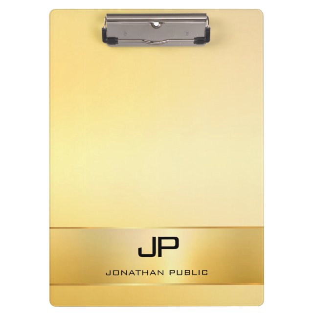 Faux Gold Modern Monogram Template Elegant Clipboard (Front)