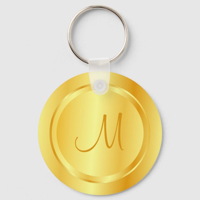 Faux Gold Modern Monogram Template Elegant Keychain (Front)