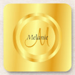 Faux Gold Modern Monogrammed Elegant Template Beverage Coaster<br><div class="desc">Faux Gold Modern Monogrammed Elegant Template Square Hard Plastic Coaster.</div>