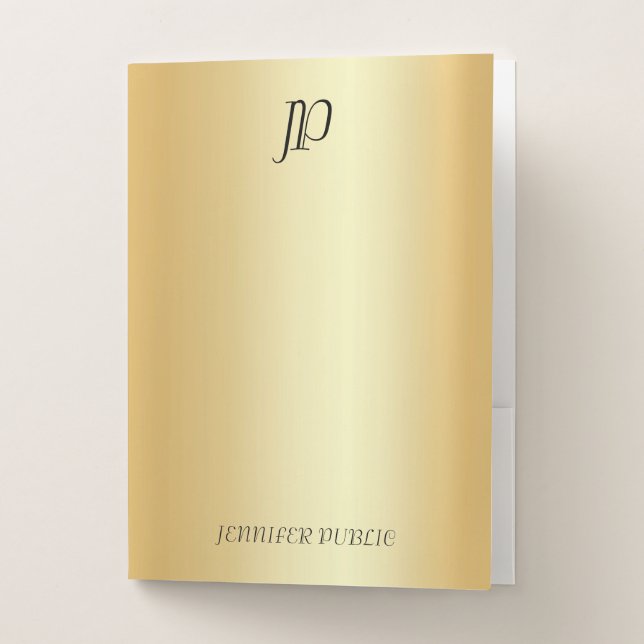 Faux Gold Modern Monogrammed Elegant Template Pocket Folder (Front)
