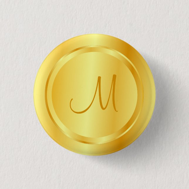 Faux Gold Modern Monogrammed Template Elegant Button (Front)