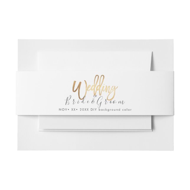 Faux Gold Modern Script Wedding Invitation Belly Band (Front Example)