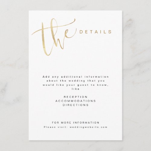 Faux Gold Modern Simple Script Wedding details Enclosure Card