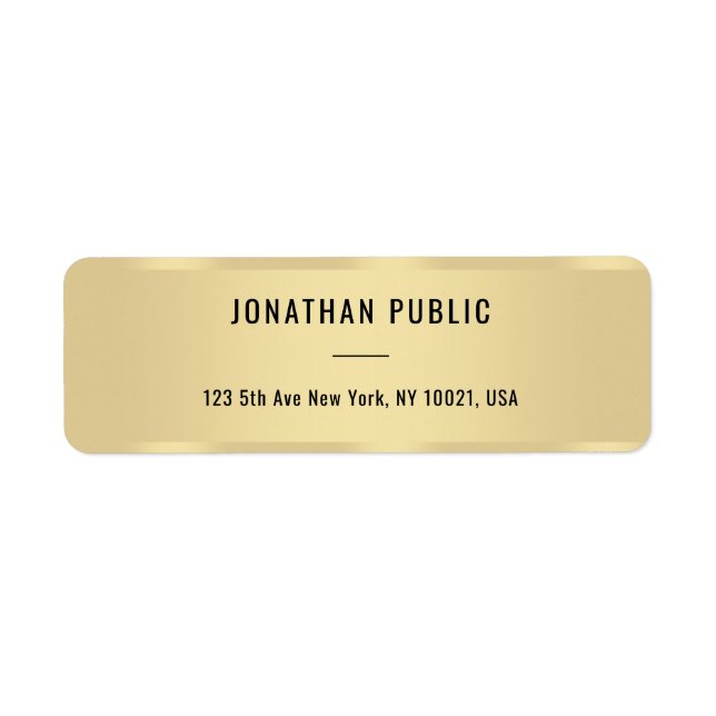 Faux Gold Modern Simple Template Return Address Label (Front)