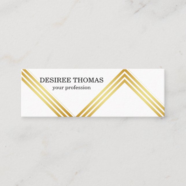 Faux gold modern stripes on elegant white mini business card (Front)
