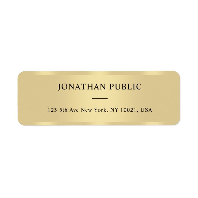 Faux Gold Modern Template Elegant Return Address Label (Front)